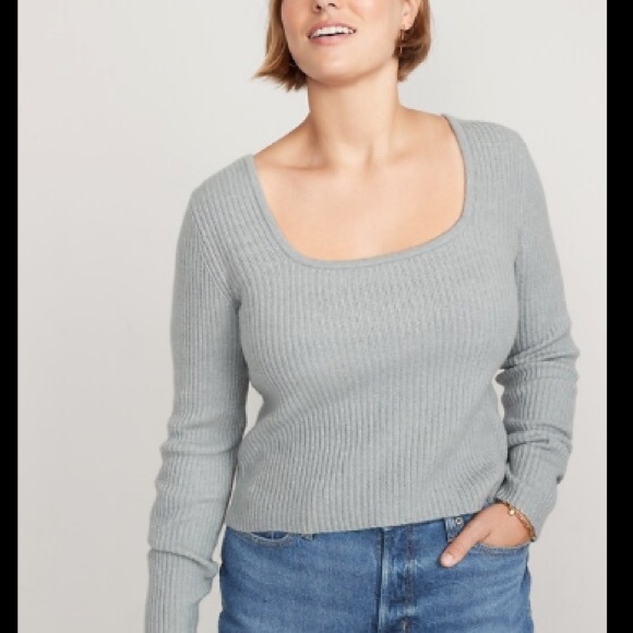 Old Navy Sweaters - OLD NAVY Fitted Cropped Square-Neck Rib-Knit Sweater | L